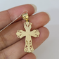 10k Gold Chain Miami Cuban Jesus Cross Charm Pendant Set 4mm 18"-28" Necklace