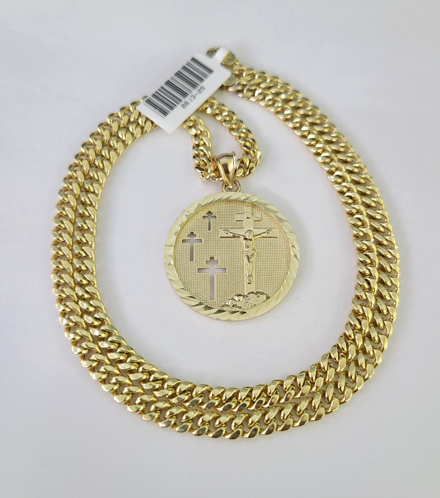 10k Cross Medallion Charm Miami Cuban Chain Pendant 5mm 18"28" Necklace Gold