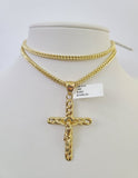 10K Franco Chain Jesus Cross Pendant Charm Necklace 20"-26" 3mm Gold Yellow SET