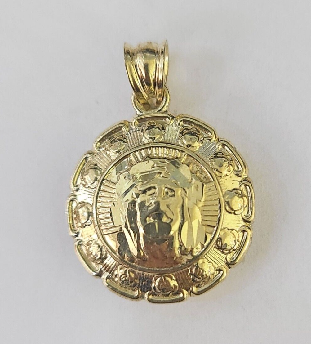 Real 10K Jesus Virgin Mary Pendent Charm Two Sided yellow Gold 1" Guadalupe