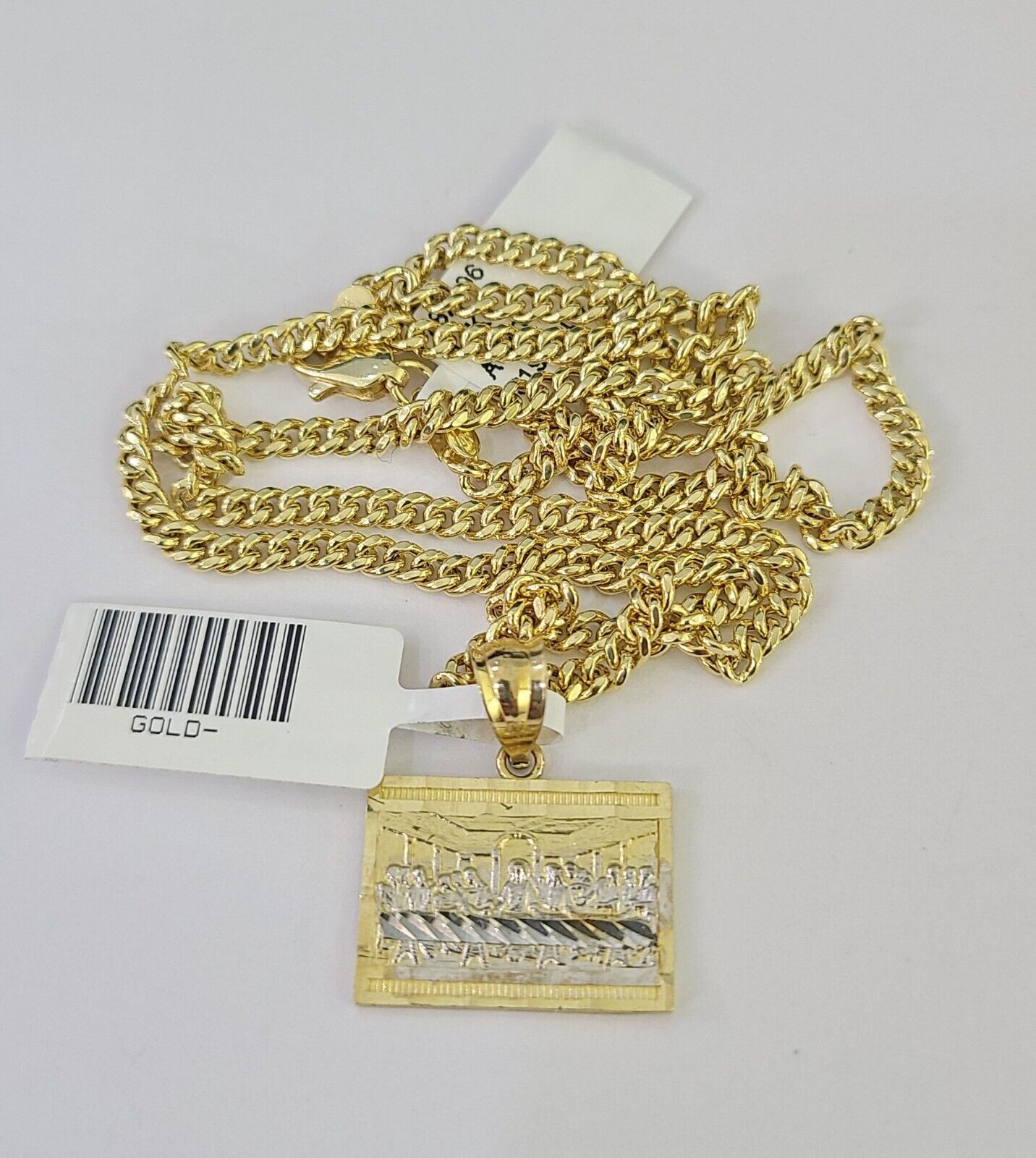 10K Gold Miami Cuban Chain Last Supper Charm 18"-28" 3mm REAL Pendant Necklace