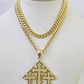 10k Triple Cross Charm Miami Cuban Chain Pendant Set 5mm 18"28" Necklace Gold