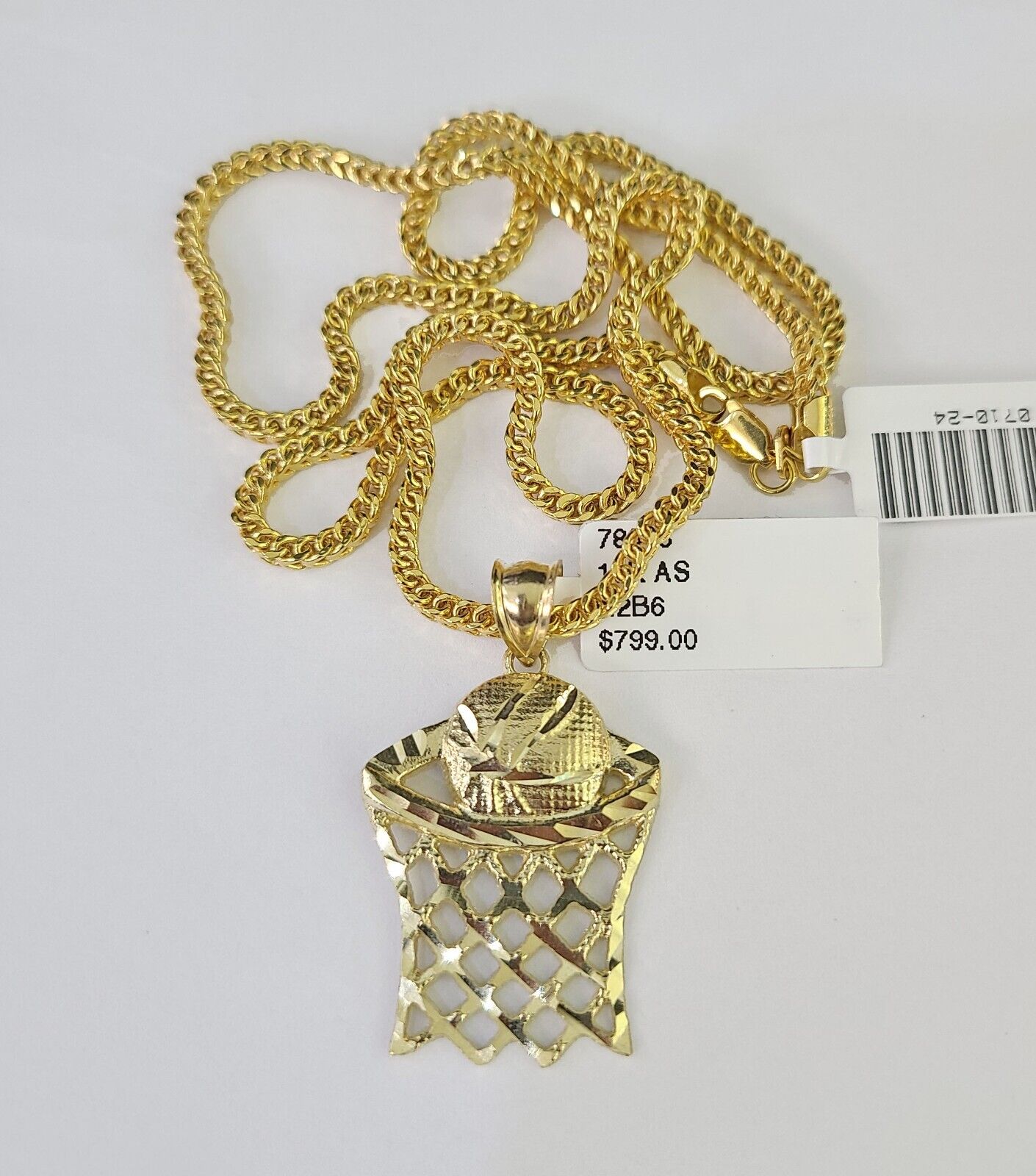 10K Gold Franco Chain Basket Ball Charm Pendant 20-26 inches 2.5mm REAL Yellow