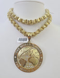 10k Gold Byzantine Necklace World is Yours Charm 20-30 inches 9mm REAL SET Chain