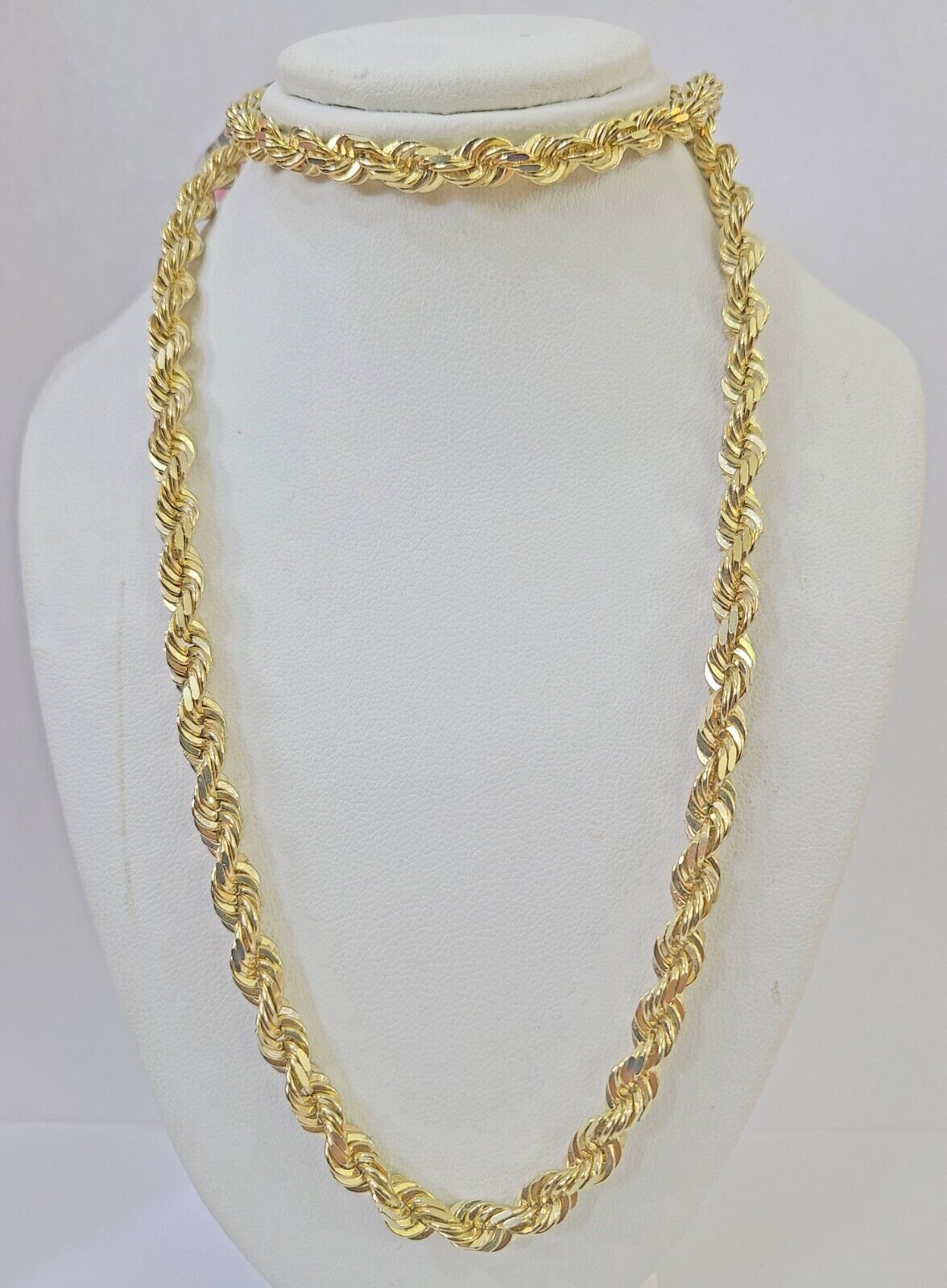 Real 14k Yellow Gold necklace Rope Chain 5mm 22 inch Diamond cut Genuine Solid
