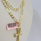 14k Solid Figaro Chain Ankh Jesus Cross Pendant Gold 5mm 18-28 inch SET Necklace