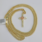 10k Gold Chain Miami Cuban Jesus Cross Charm Pendant Set 4mm 18"28" Necklace