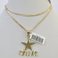 10k Solid Gold Cuban Curb Chain Dallas Star Pendant 2mm 18"-24" SET Necklace