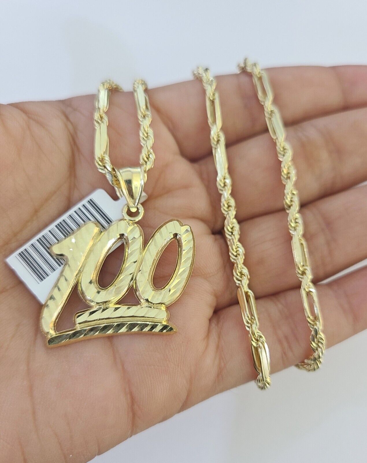 10k Milano Rope Chain 100 Sign Charm Necklace SET 3mm 18" 20" 22" 24"