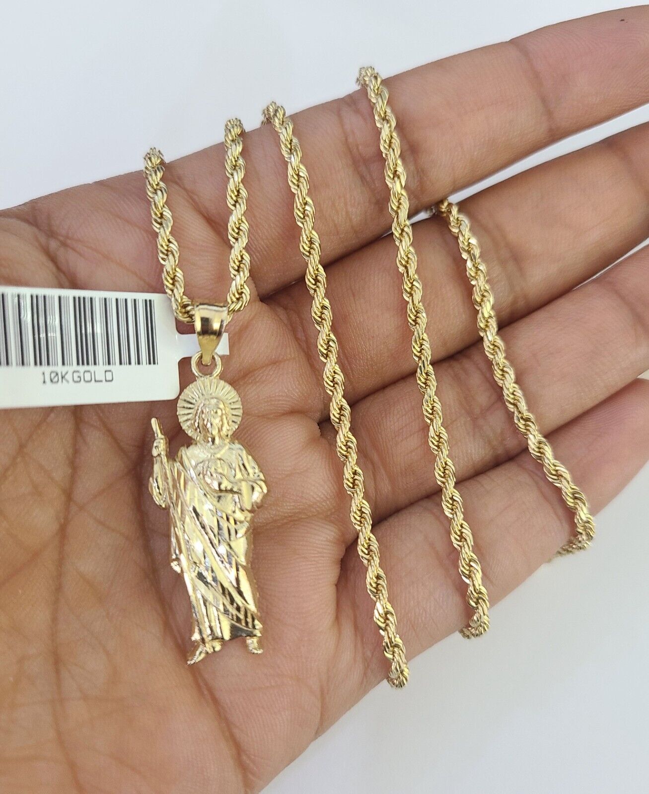 10k 2.5mm Rope Chain Saint Jude Pendant 18"-30" Gold Set Charm Necklace