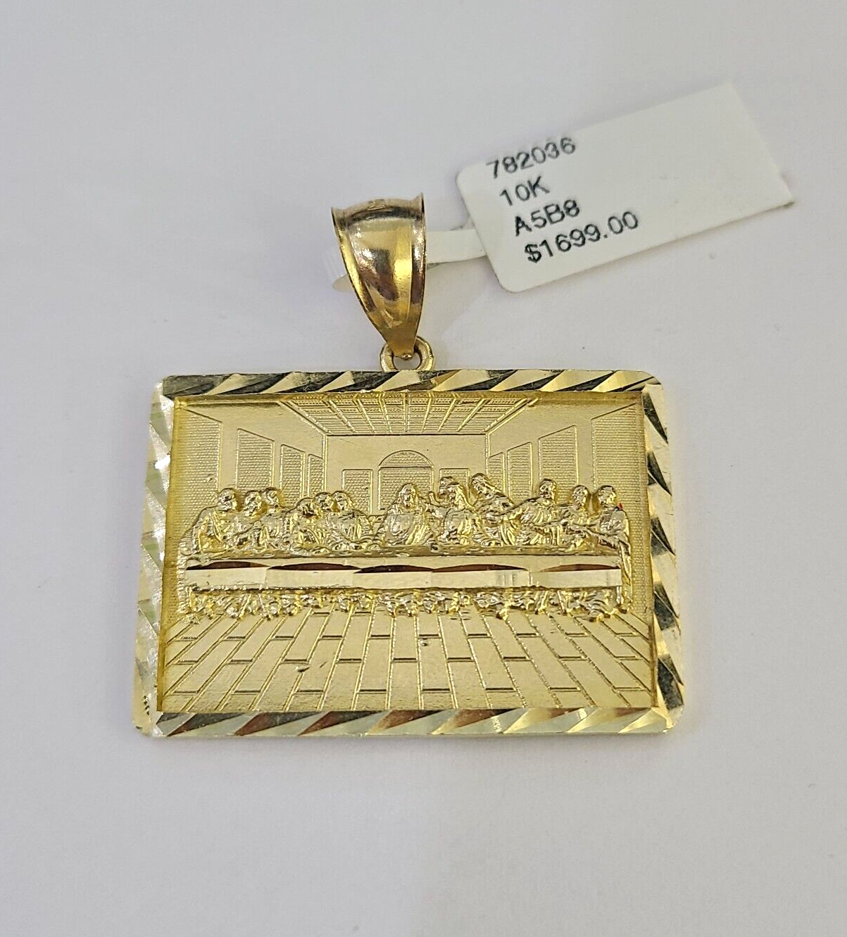 Real 10k Last Supper Pendant Charm Yellow Gold 1.25" Diamond Cut Genuine