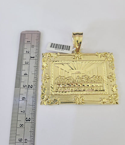 10K Franco Chain Last Supper Pendant Charm Necklace 20"-26" 5mm Yellow Gold SET