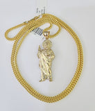 10K Franco Chain Saint Jude Pendant Charm Necklace 20"-26" 2.5mm Yellow Gold