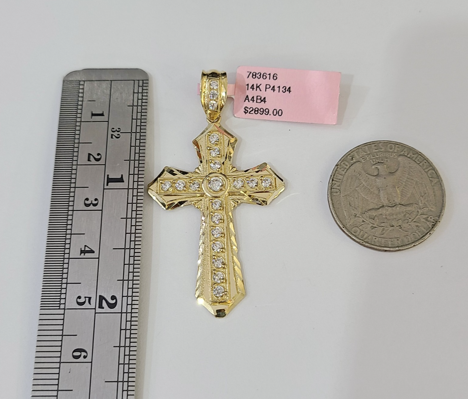 14k Solid Figaro Chain Jesus Cross Pendant Gold 5mm 18-28 inch SET Necklace