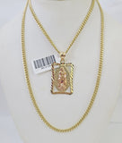 10K Gold Miami Cuban Chain Virgin Mary Charm 20"-28" 3mm REAL Pendant