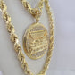 Real 10k Rope Chain Last Supper Charm Set 7mm 20"-28" Inch Necklace Yellow Gold