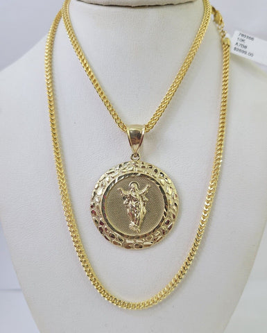 10K Franco Chain Jesus Pendant Charm Necklace 20"-26" 2.5mm Yellow Gold