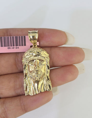 14k Jesus Head Pendant Charm Yellow Gold Men Women 1.75" 1.5" 1.25" 1" Real