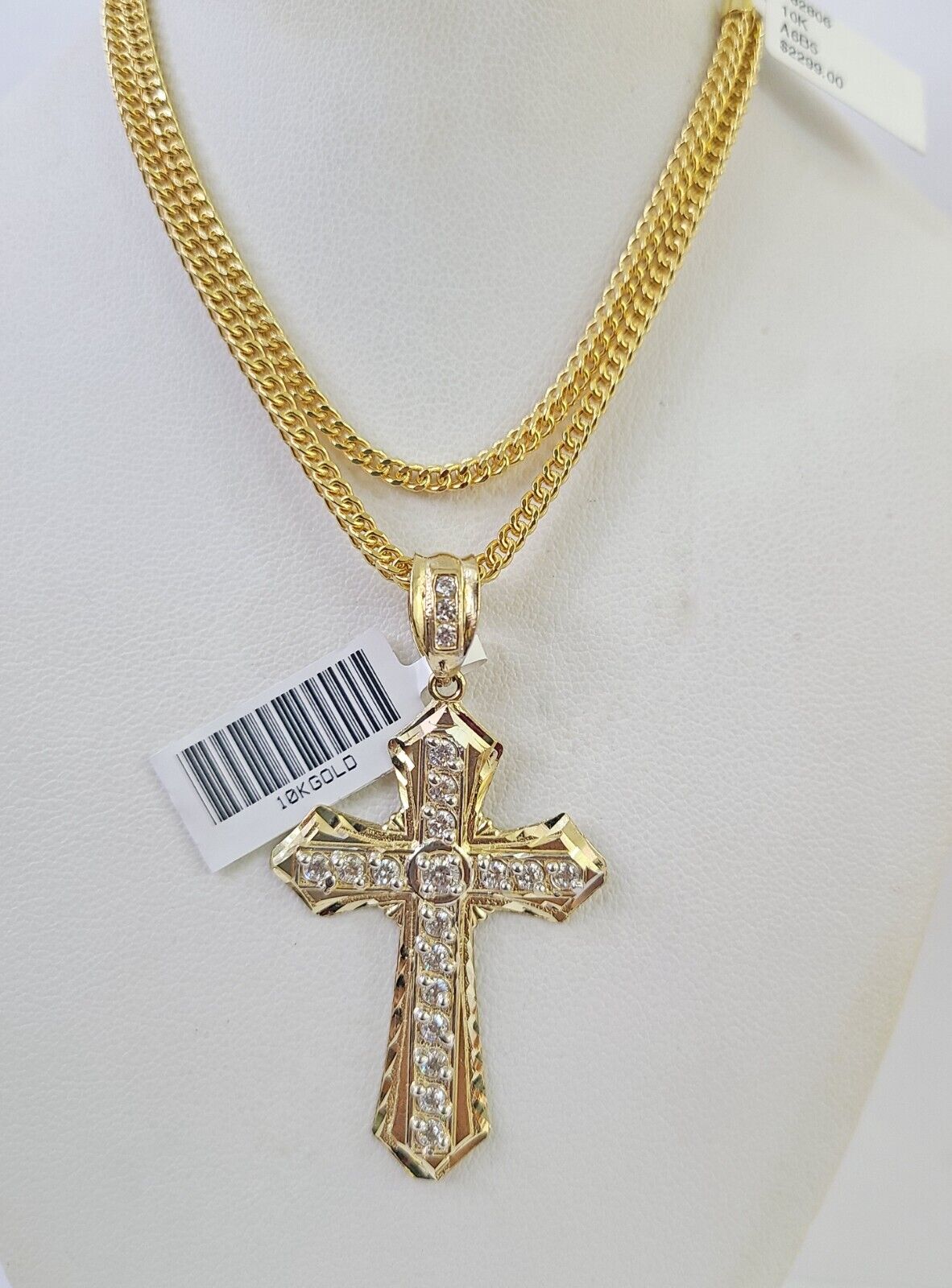 10K Gold Franco Chain Jesus Cross Charm Pendant 20-26 inches 2.5mm REAL Yellow