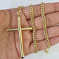 10k Miami Cuban Chain Jesus Cross Charm Set 4mm 18"-28" Necklace Yellow Gold