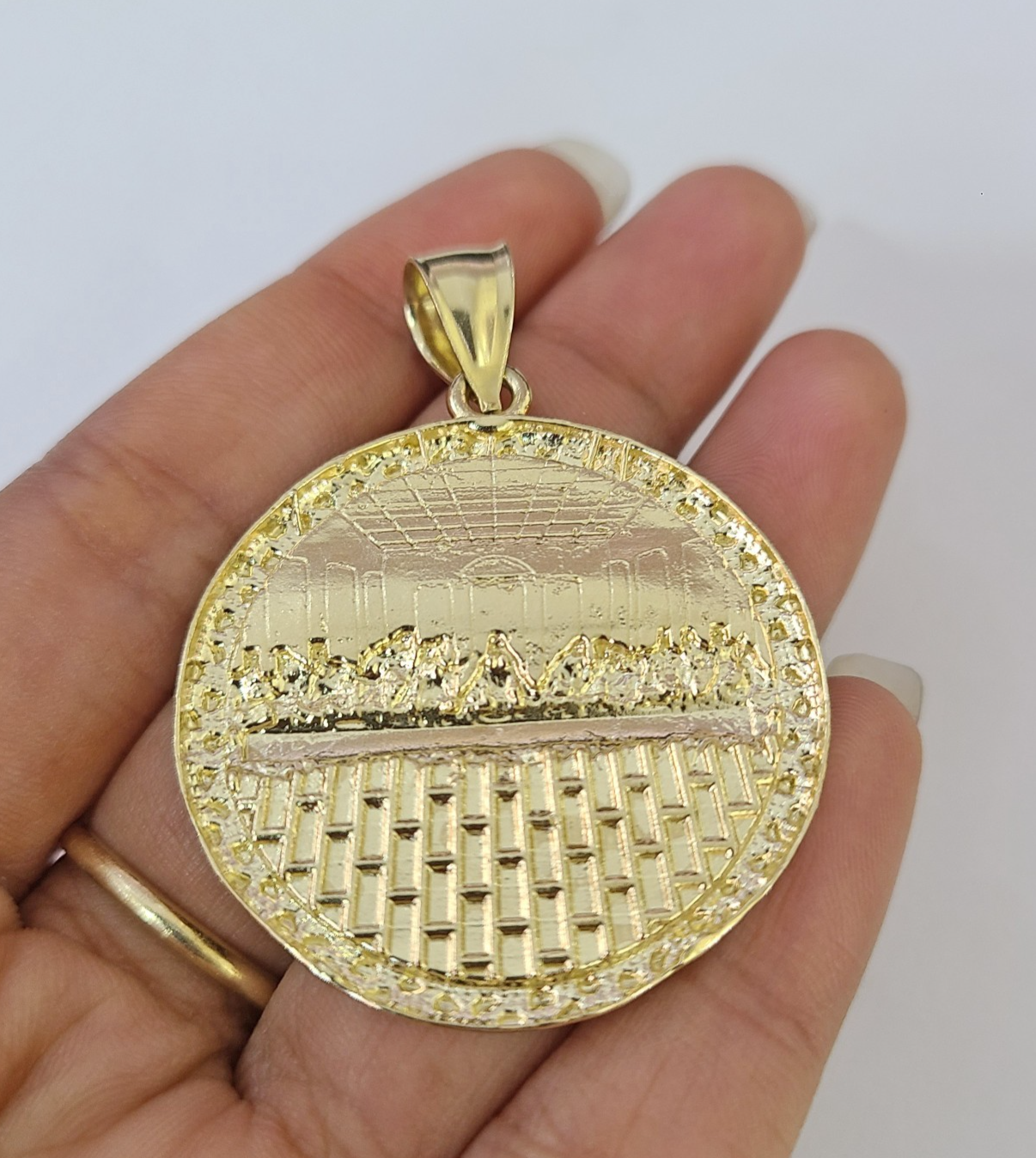 10k Gold Chain Last Supper Nugget Pendant Cuban Curb Link 5mm 18"-28" Inch SET