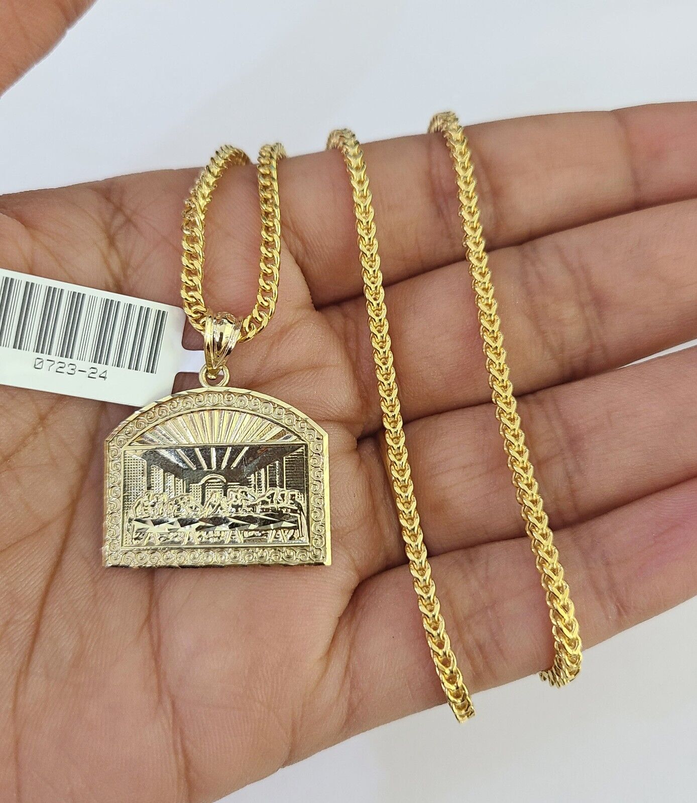 10K Gold Franco Chain Last Supper Charm Pendant 20-26 inches 2.5mm REAL Yellow