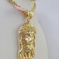 Real 14k Solid Rope Chain Jesus Head Charm Set 6mm 18"-30" Necklace Gold