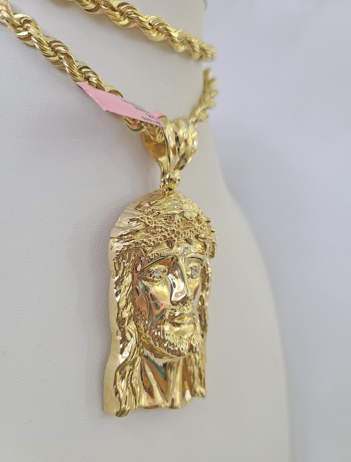 Real 14k Solid Rope Chain Jesus Head Charm Set 6mm 18"-30" Necklace Gold