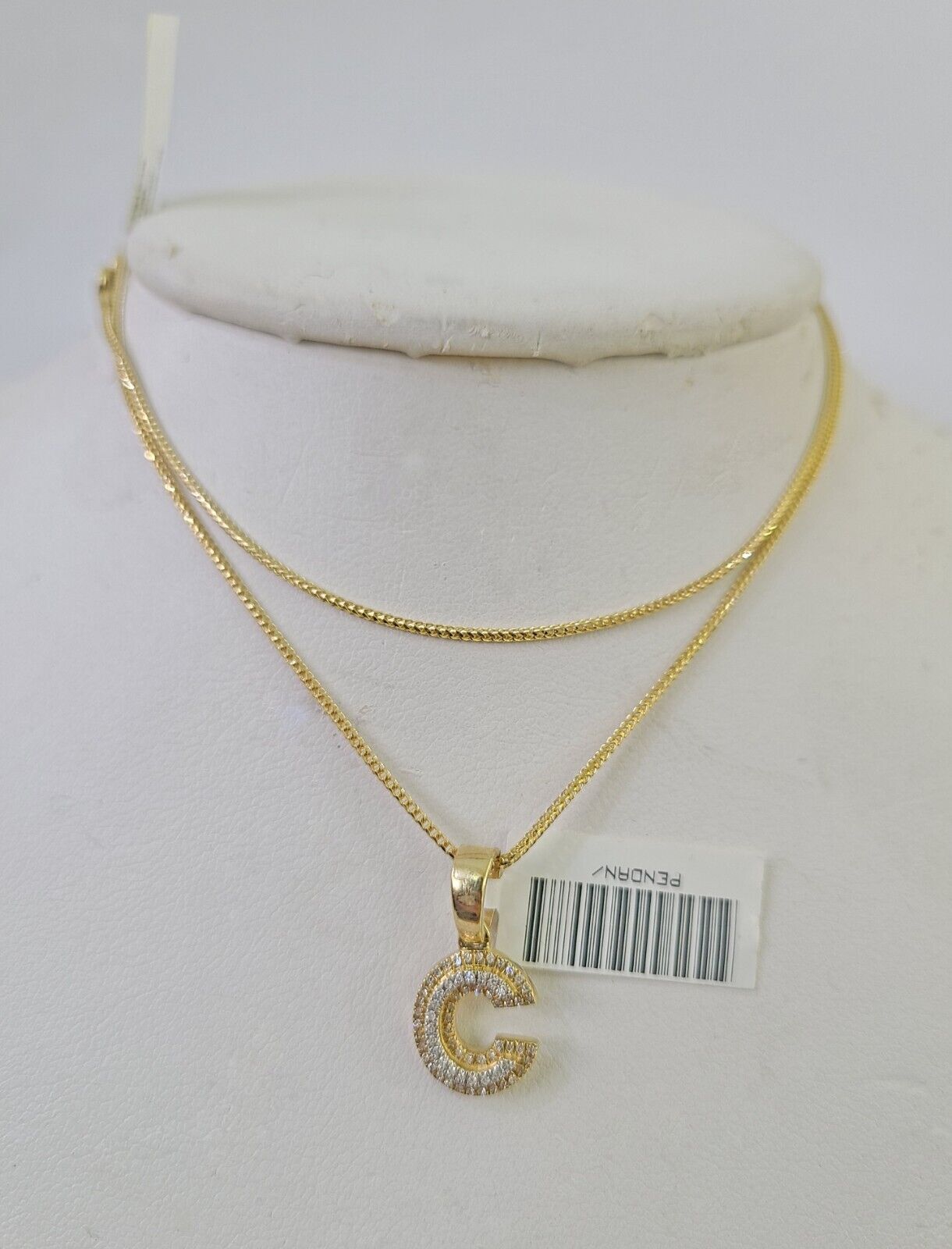 10K Franco Chain Diamond C Pendant Initial Necklace 16"-22" 0.5mm Ladies Women