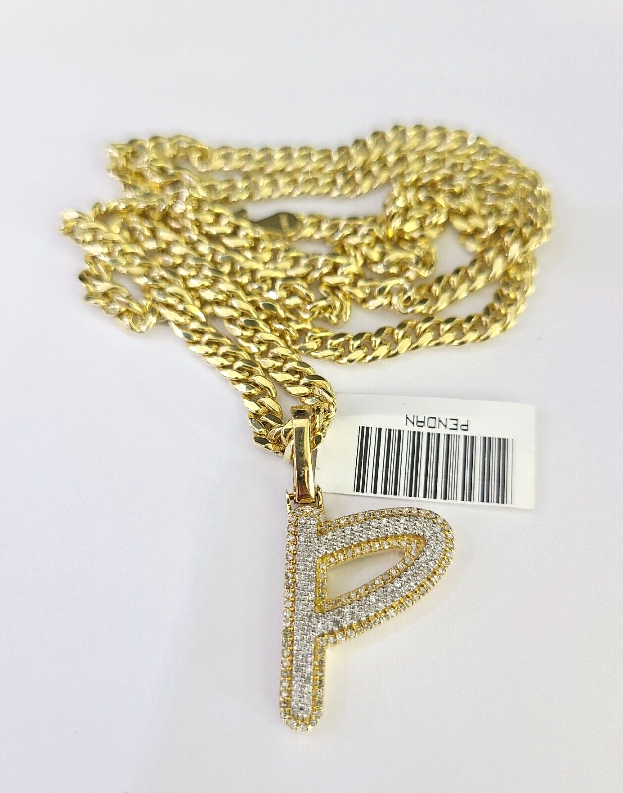 10k Miami Cuban Chain Diamond P Initial Charm Set 4mm 18"-28" Necklace Gold