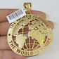 Real 10k The World is Yours Map Pendant Charm Yellow Gold Diamond Cut 10kt