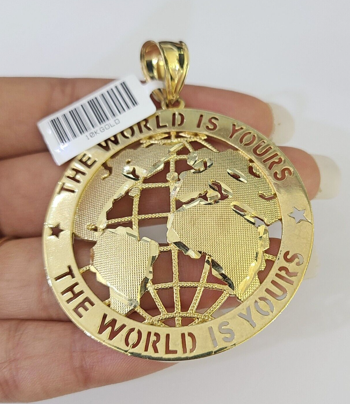 Real 10k The World is Yours Map Pendant Charm Yellow Gold Diamond Cut 10kt