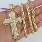 Real 14k Rope Chain Jesus Cross Charm Set 6mm 18"-28" Necklace Yellow Gold