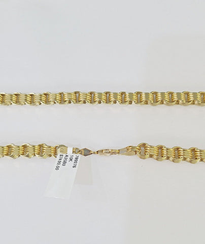 Real 10k Gold Nugget Cross Byzantine Chain Necklace 6mm 24" Chain SET Yellow