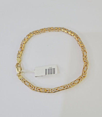 10K Yellow Gold Turkish Byzantine Link Bracelet 4mm 9" inch Real Genuine