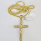 10K Franco Chain Jesus Cross Pendant Charm Necklace 20"-26" 3mm Gold Yellow SET