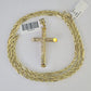 Real 10k Milano Rope Chain Jesus Cross Charm Necklace SET 3mm 18" 20" 22" 24"