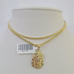 10K Franco Chain Jesus Head Pendant Charm Necklace 16"-24" 2mm Gold SET Yellow