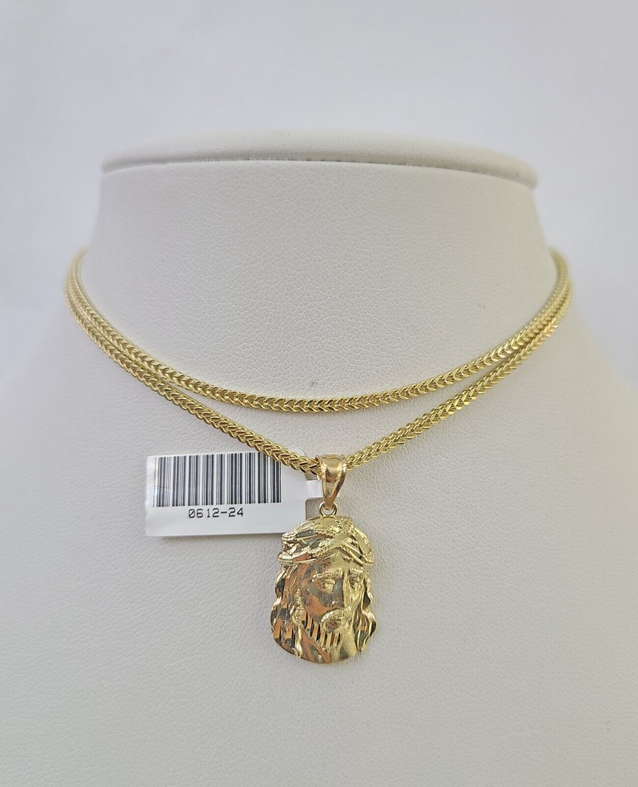 10K Franco Chain Jesus Head Pendant Charm Necklace 16"-24" 2mm Gold SET Yellow