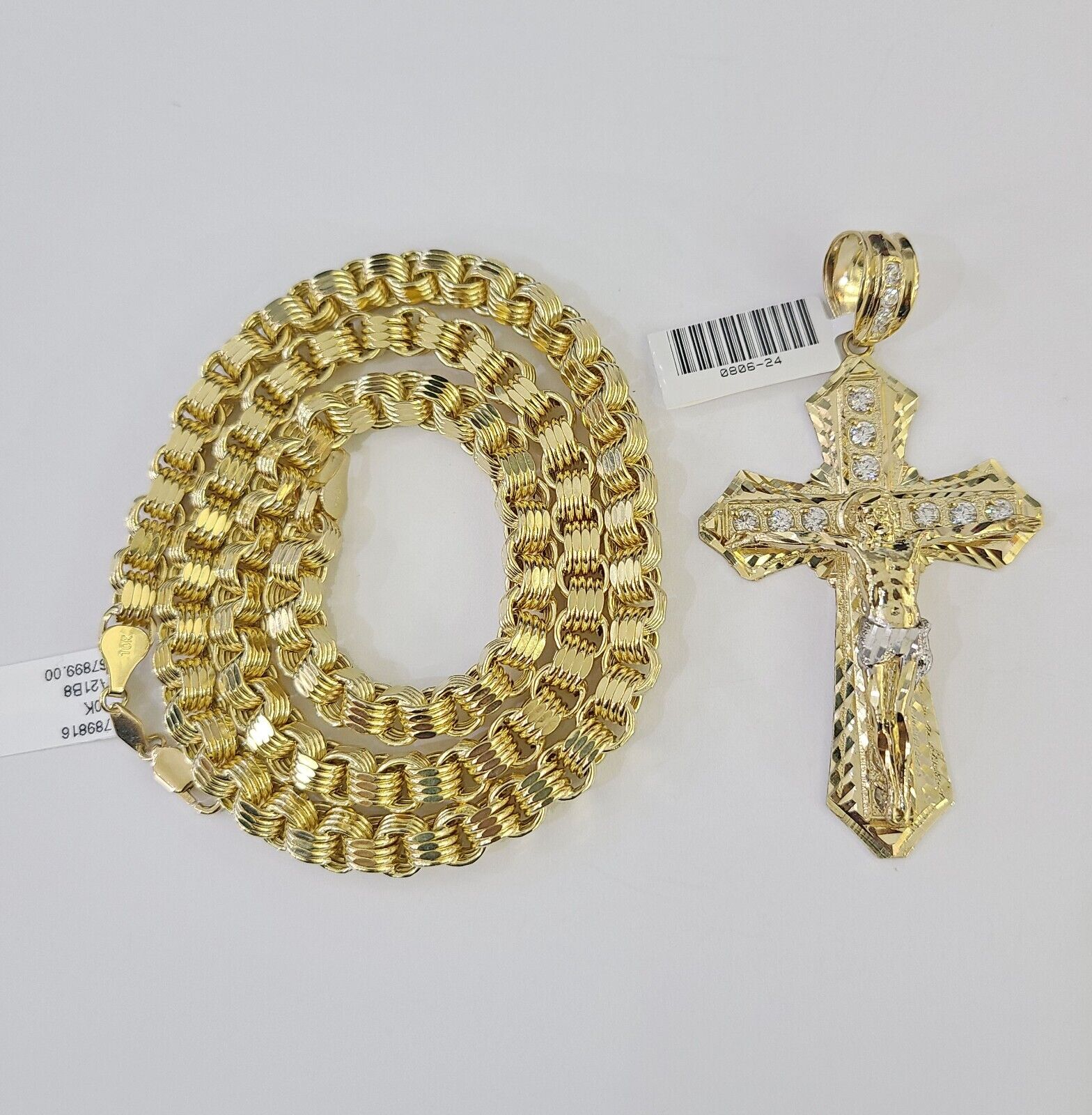 10k Gold Byzantine Necklace Jesus Cross Charm 20-30 inches 6mm SET Chain Pendant
