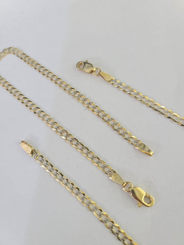 14K Solid Cuban Curb Link Bracelet Diamond Cut 3mm 8" Inch REAL Yellow Gold