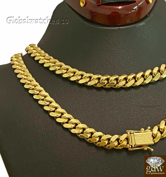 Real 10k Yellow Gold Miami Cuban Chain 7mm Necklace 22"-26" Box lock SOLID 10k