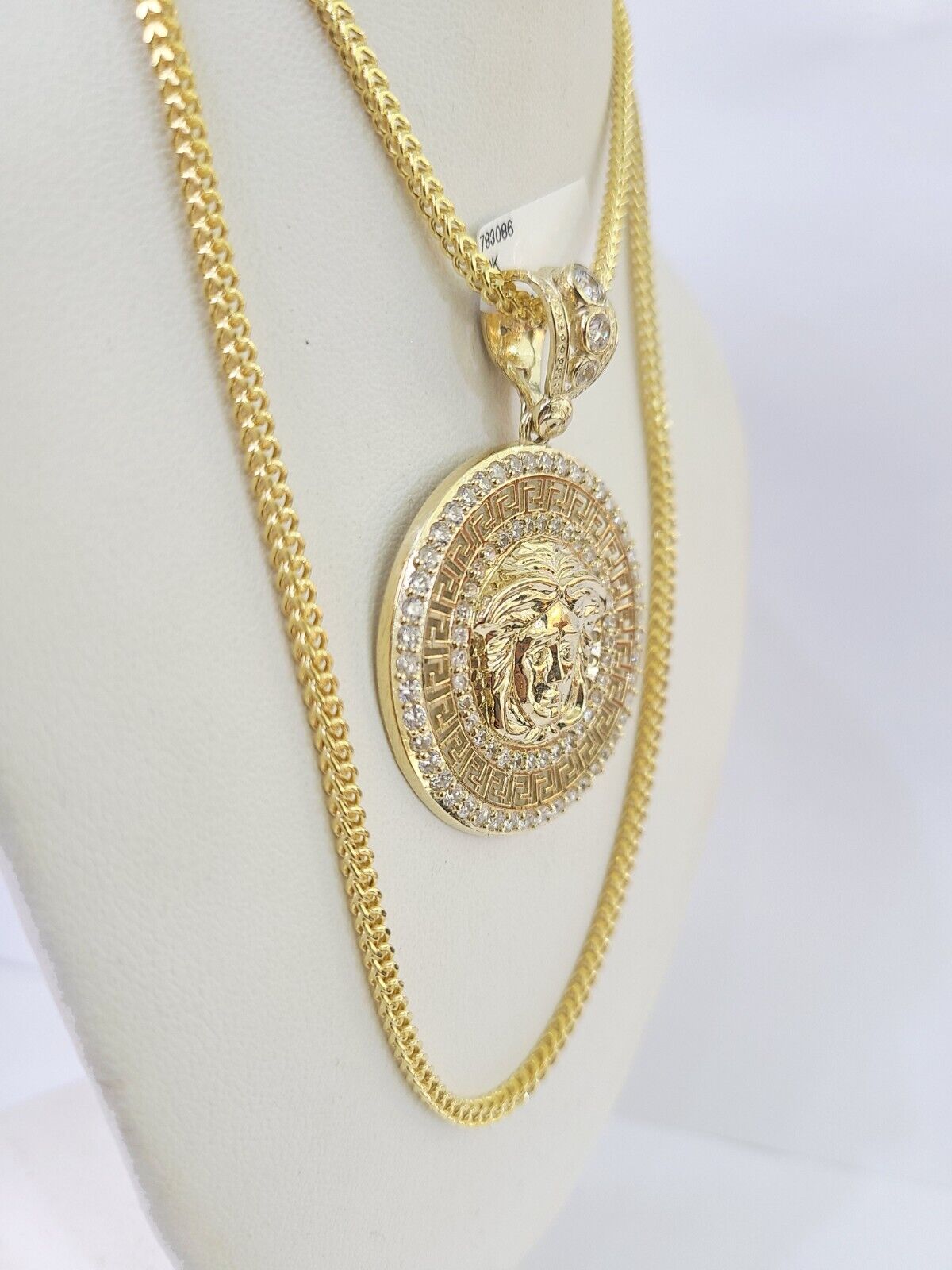 10K Franco Chain Medusa Head Pendant Charm Necklace 20"-26" 2.5mm Yellow Gold