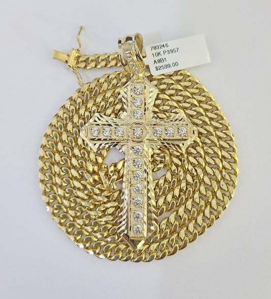 10K Miami Cuban Link Chain Jesus Cross Pendent Charm 6mm 20"-30" Necklace
