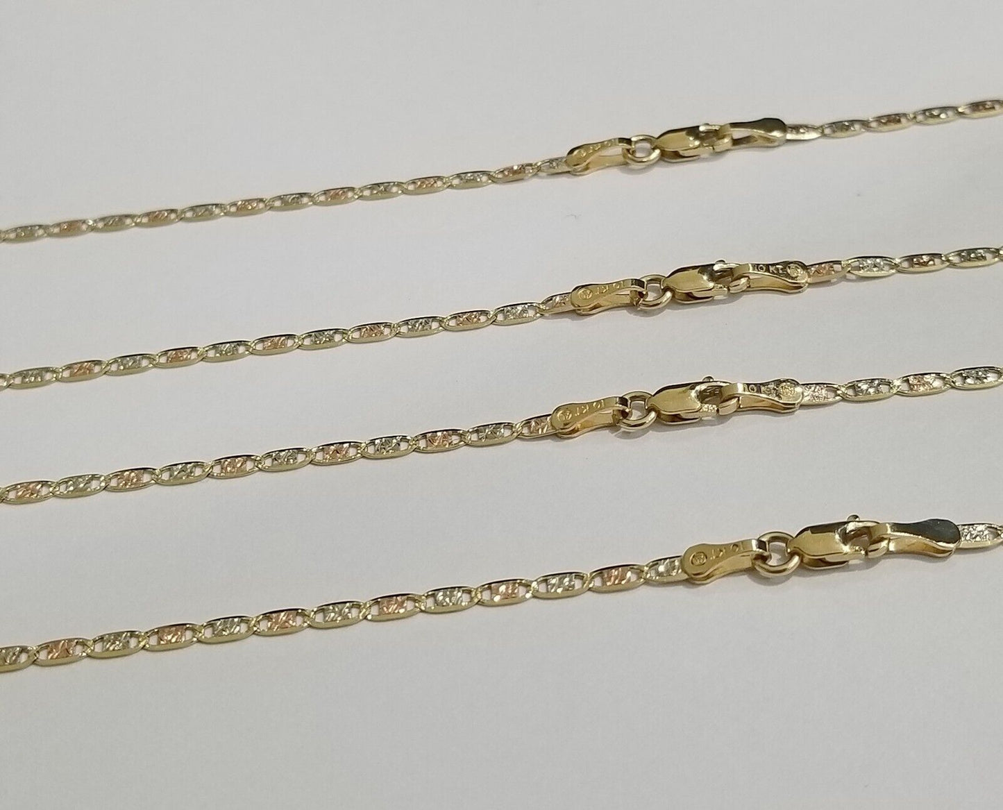 10K Trio Color Gold 2mm Mariner Anchor Chain Necklace 16" 20" 22" Inch