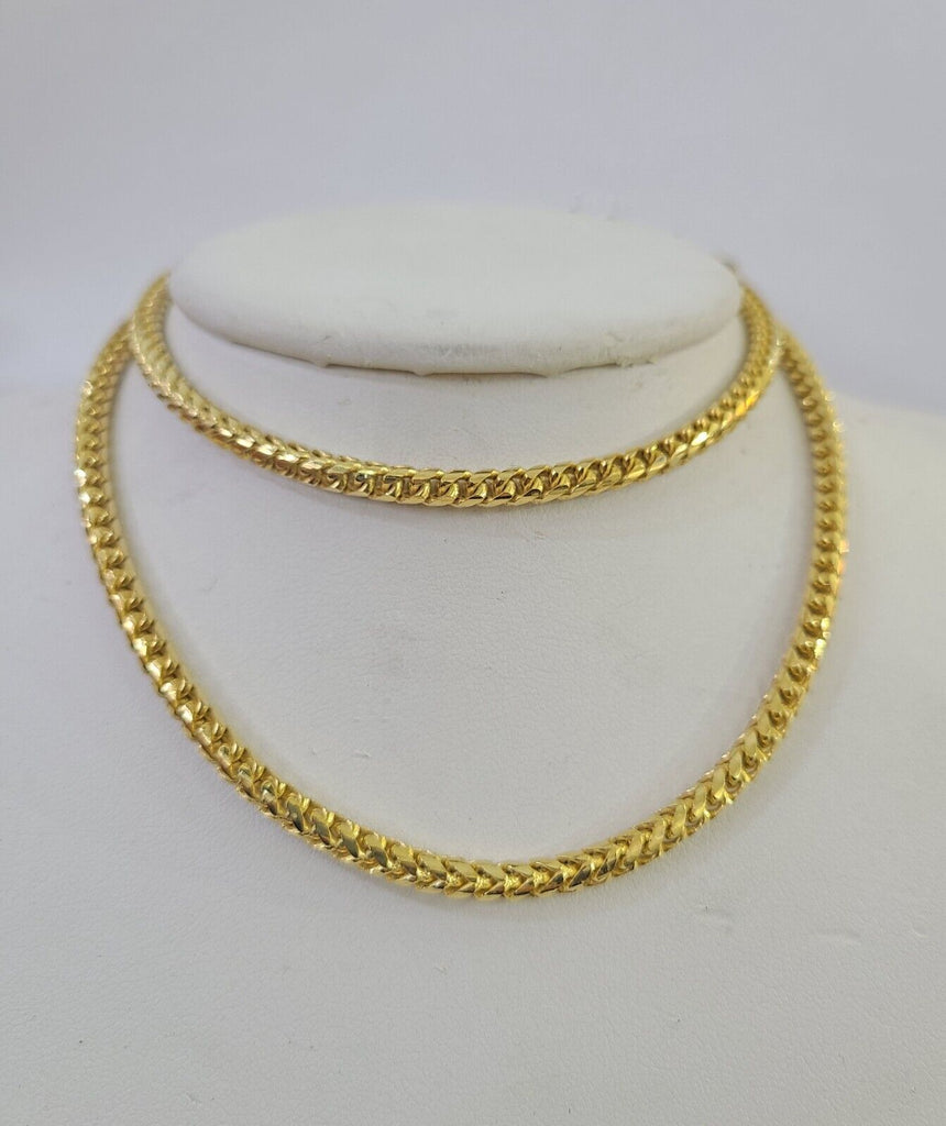 Real 10k Solid Palm Chain Yellow Gold 3mm Men Women Necklace 24
