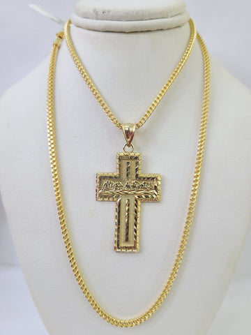 10K Franco Chain Last Supper Cross Pendant Charm Necklace 20"-26" 2.5mm Gold