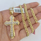 Real 14k Chain Cross Charm Set Miami Cuban Link 5mm 18"-30" Necklace Pendant