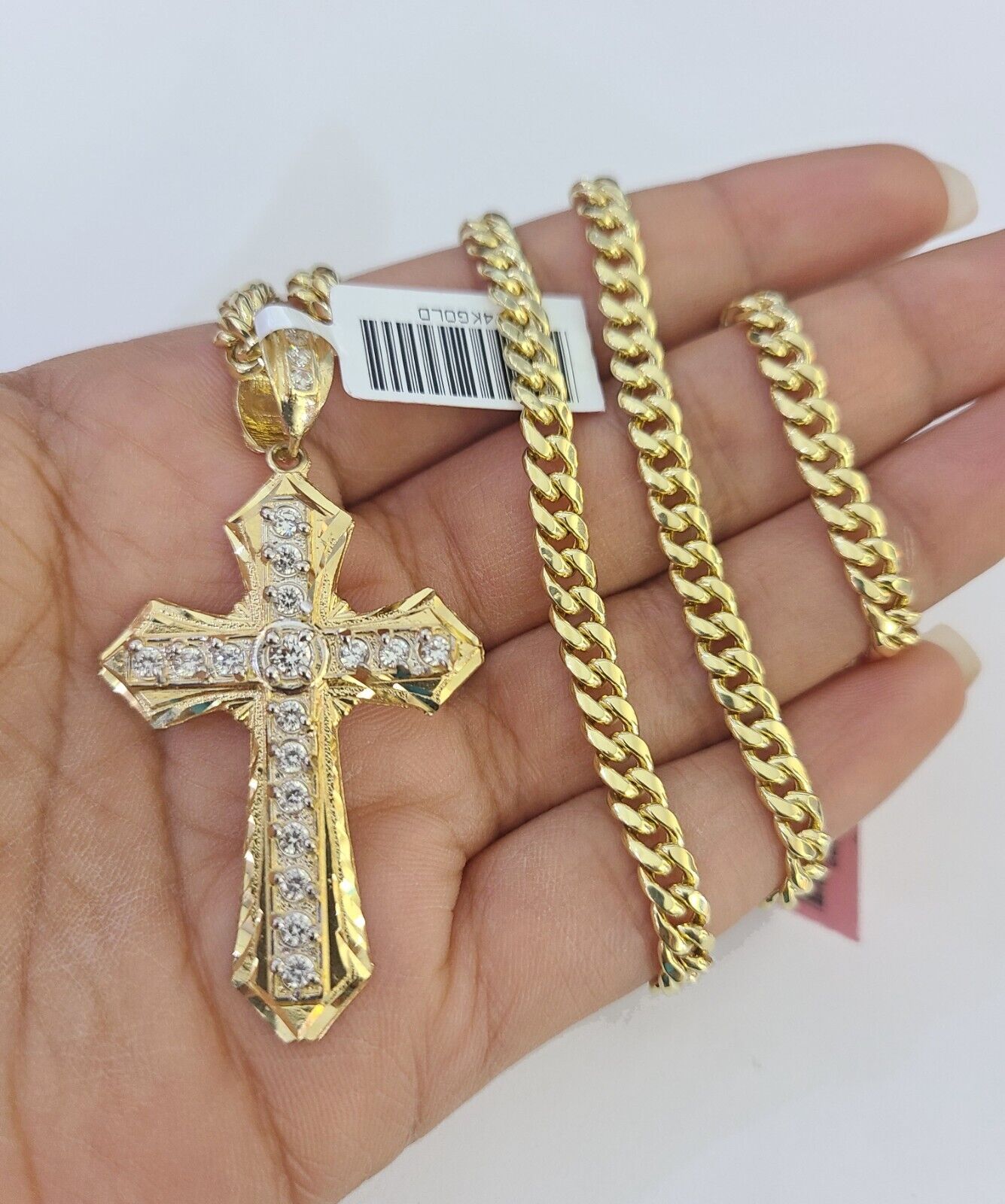 Real 14k Chain Cross Charm Set Miami Cuban Link 5mm 18"-30" Necklace Pendant