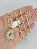 10k Solid Rope Chain G Initial Pendant Diamond Necklace 20"-28" Gold Set 3mm
